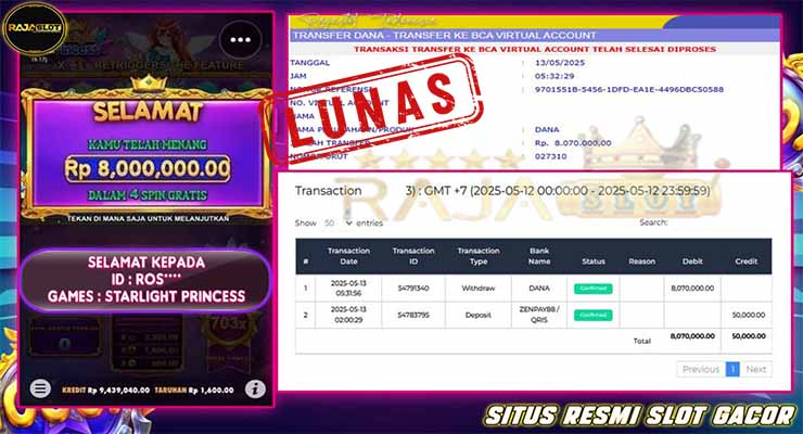 bukti kemenangan rajaslot 13 mei 2025