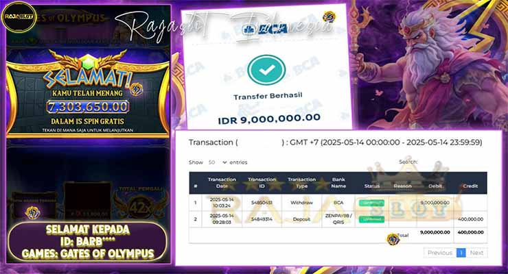 bukti kemenangan rajaslot gates of olympus 14 mei 2025