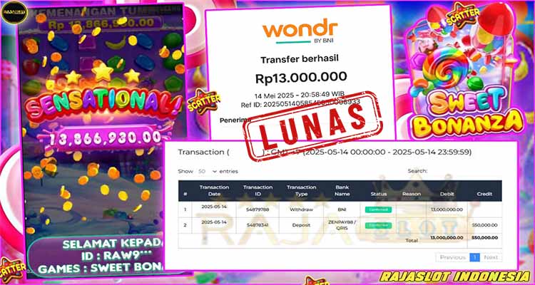 Kemenangan Sweet Bonanza Rajaslot 15 mei 2025