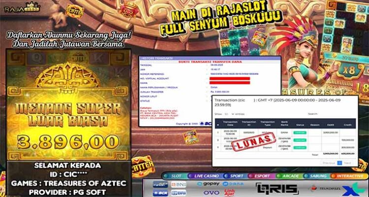 kemenangan member cic 3 juta dari treasures of aztec di rajaslot