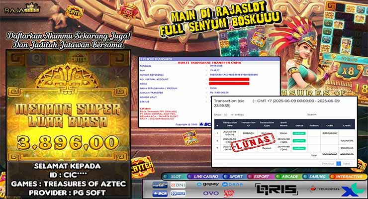 kemenangan member cic 3 juta dari treasures of aztec di rajaslot