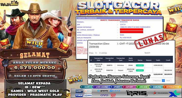 member dew mendapat kemenangan 6 juta dari Wild West Gold di rajaslot