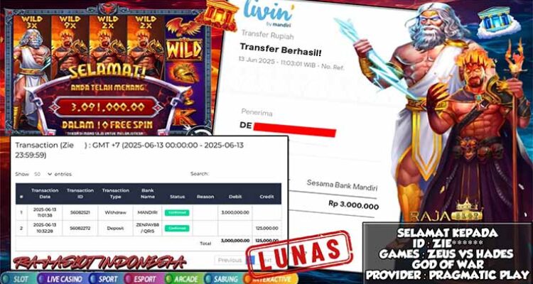 member zie menang 3 juta dari slot Zeus Vs Hades di rajaslot