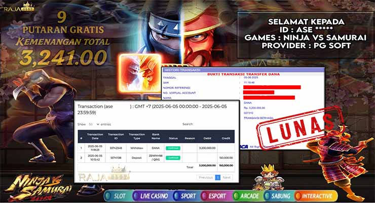 menang 3 juta dari ninja vs samurai di rajaslot 05 juni 2025