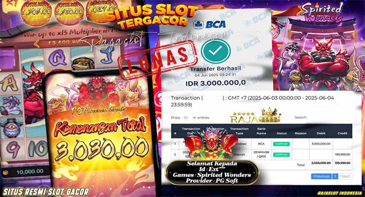 player ext*** berhasil meraih kemenangan dari Spirited Wonders di rajaslot
