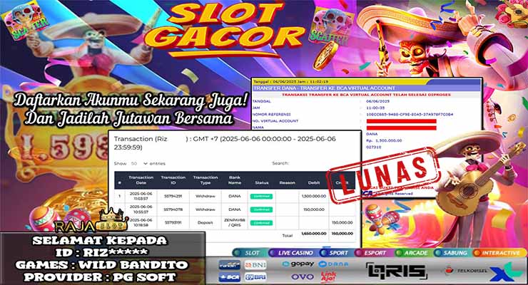 riz meraih kemenangan 1,5 juta dari wild bandito di rajaslot